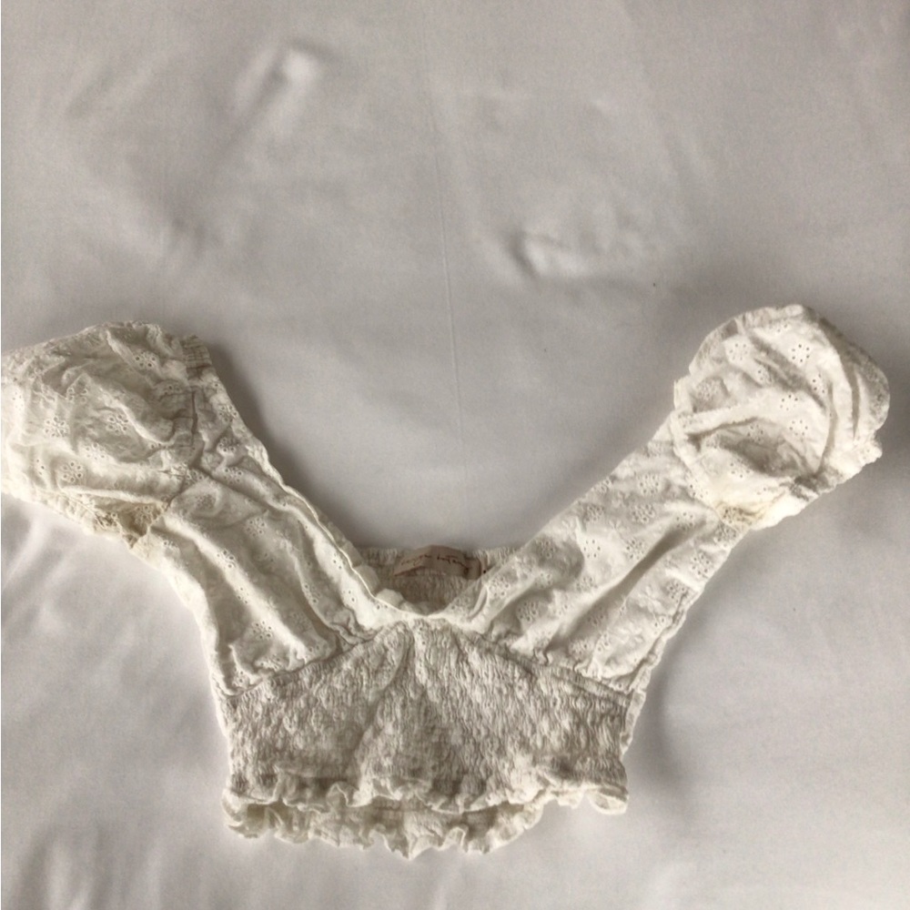Beige Botany Puff Sleeve Crop Top
